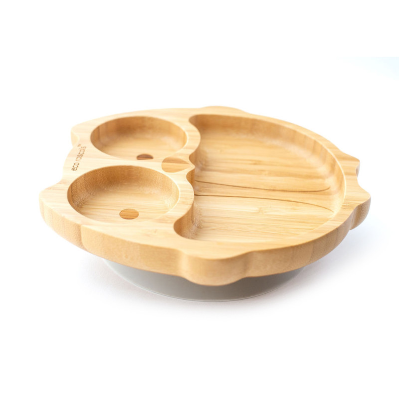 ECORASCALS Bamboo bowl gray Owl with sucker