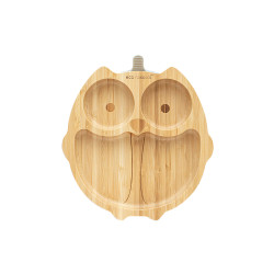 ECORASCALS Bambusová miska šedá Sova s přísavkou
