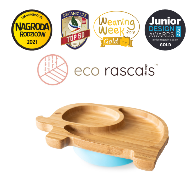 ECORASCALS Šedá bambusová miska Elephant s příslušenstvím