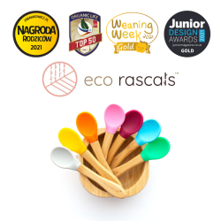 ECORASCALS Sada 3 bambusových lyžičiek so silikónom (námornícka modrá, fialová, zelená)