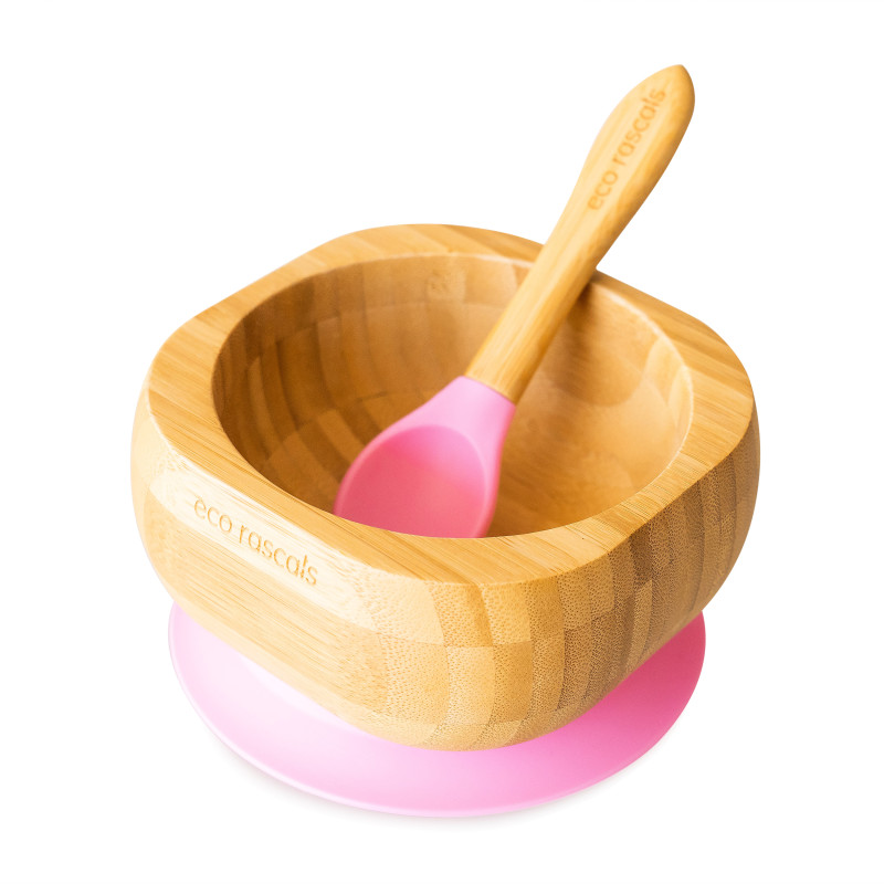 ECORASCALS Bamboo bowl deep pink with pr