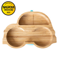 ECORASCALS Talerzyk bambusowy Autko niebieska z przyssawką