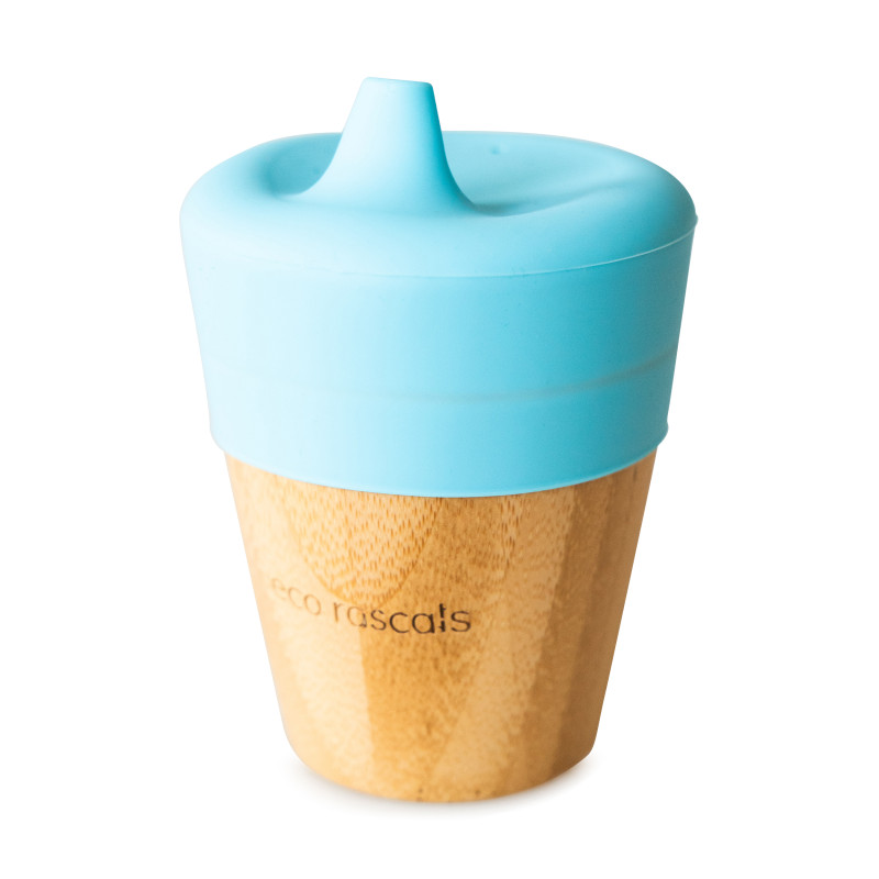 ECORASCALS Bamboo mug with a capacity of 190 ml with a blue silicone spout