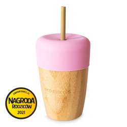 ECORASCALS Bambusový hrnek o objemu 240 ml se silikonovým růžovým víčkem