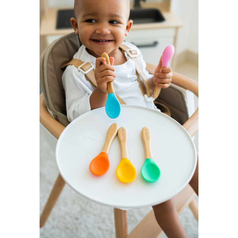 ECORASCALS Set of 3 bamboo spoons with silicone (red, green, blue)