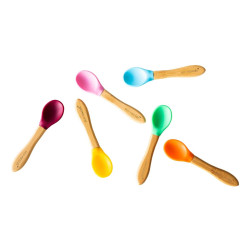 ECORASCALS  Zestaw 3 łyżeczek bambusowa z silikonową (żółta, niebieska, czerwona)