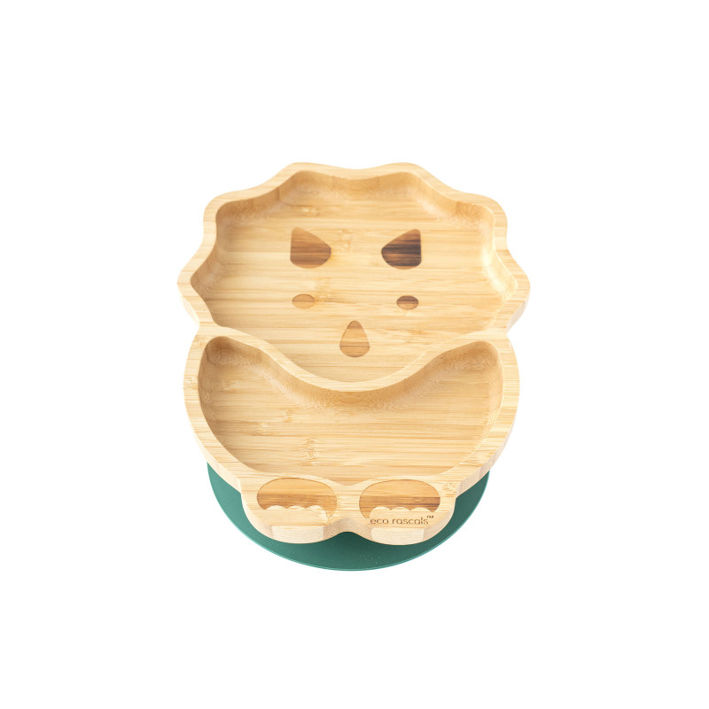 ECORASCALS Talerzyk bambusowy Dino zielony z przyssawką