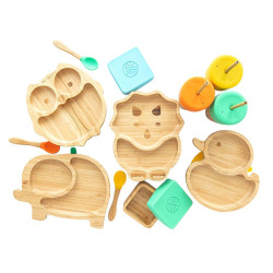 ECORASCALS Talerzyk bambusowy Dino zielony z przyssawką